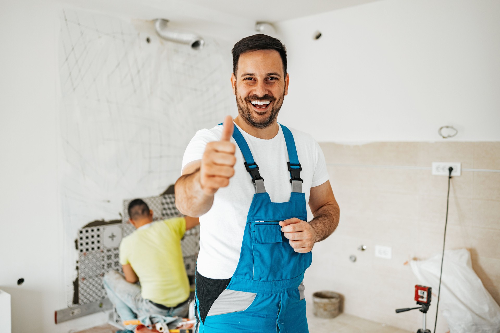 Professional home builder at work